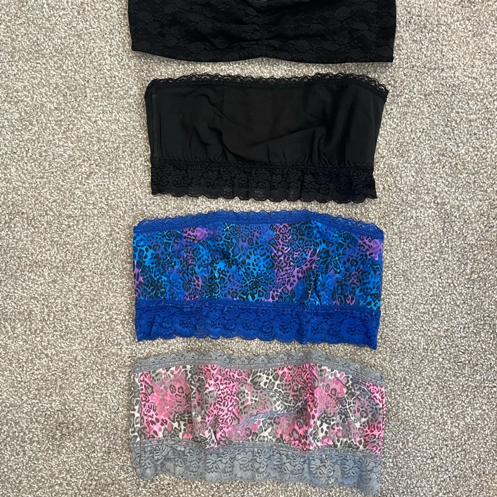 PINK Victoria's Secret Lace Bandeau Set Black Blue